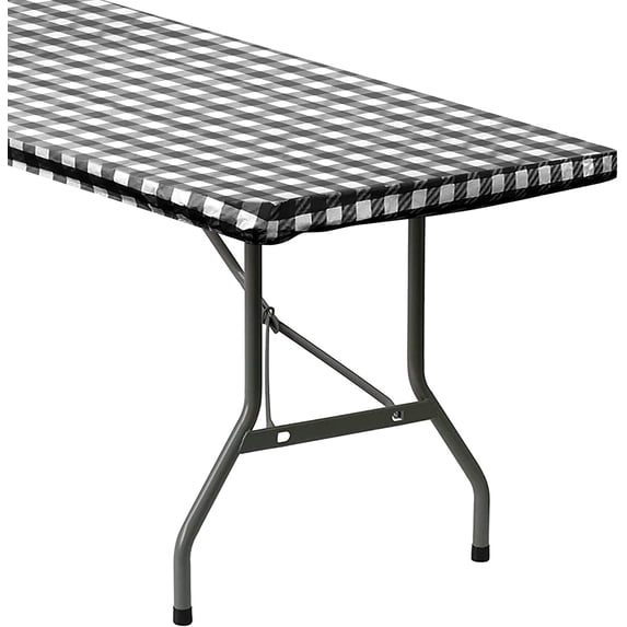 Sorfey Fitted Picnic Table Cover Checkered Rectangle Stretchable Tablecloth, Gray 36"x 60"