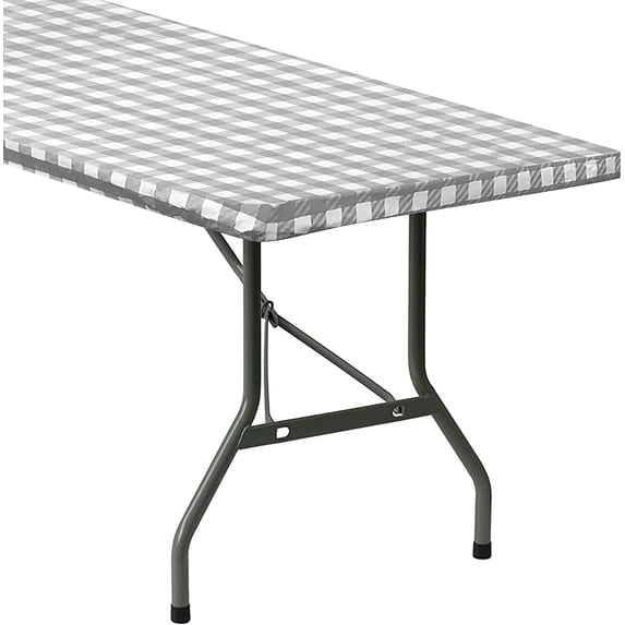 Sorfey Fitted Picnic Table Cover Checkered Rectangle Stretchable Tablecloth, Gray 36"x 96"
