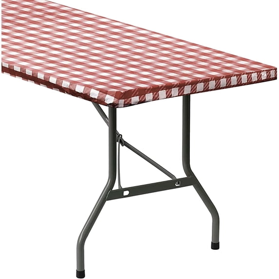Sorfey Fitted Picnic Table Cover Checkered Rectangle Tablecloth, Burgundy 60"x 30"