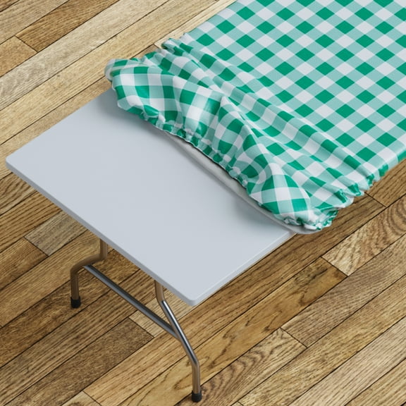 Sorfey Fitted Picnic Table Cover Checkered Rectangle Tablecloth, Green 96"x 30"