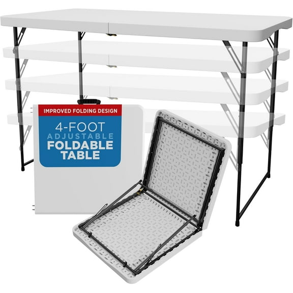 Sorfey Folding Table 4-Foot X 24 inch, Adjustable to 4 Heights, White Plastic