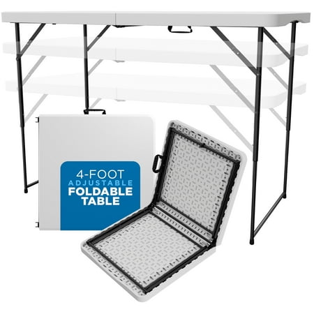 Sorfey Portable Picnic Table Adjustable Height Folding Table, 4’ White