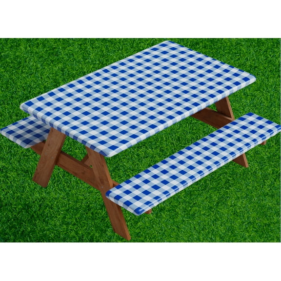 Sorfey Rectangle Fitted Picnic Table Cover with Bench Covers, Blue 30" x 60"