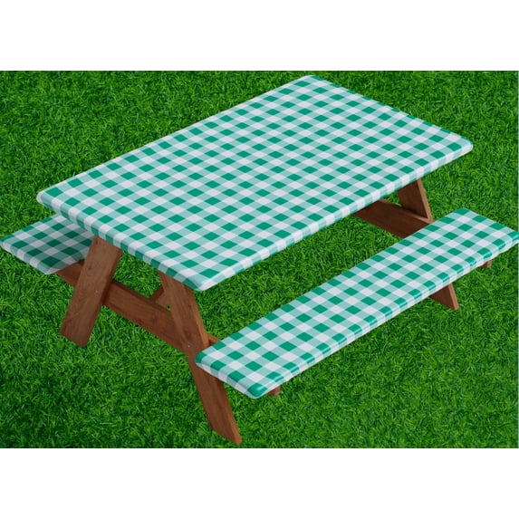 Sorfey Rectangle Fitted Picnic Table Cover with Bench Covers, Green 30" x 96"