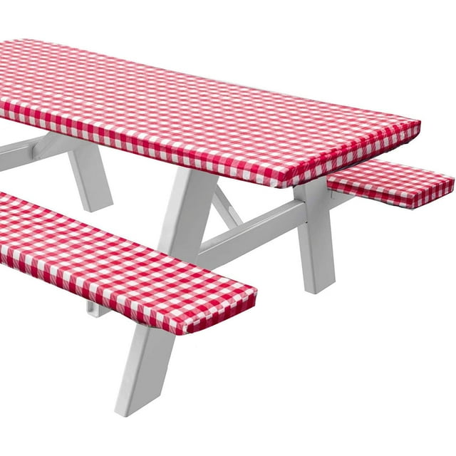 Sorfey Rectangle Fitted Picnic Table Cover with Bench Covers, Red 30" x 96"