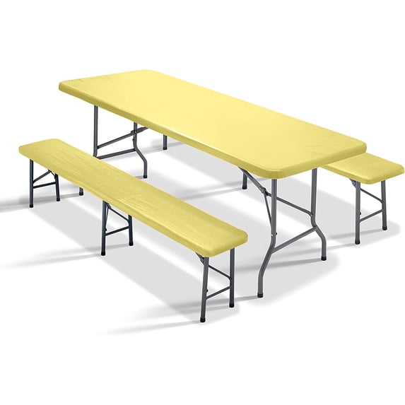 Sorfey Rectangle Picnic Table Cover Fitted Table Cloth with Bench Cover, 30" x 60" Yellow
