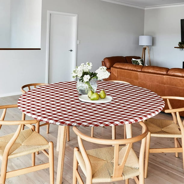Sorfey Round Dining Table Cover Fitted Checkered Vinyl Table Cloth