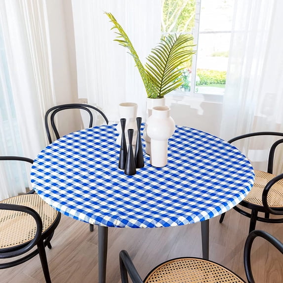 Sorfey Round Picnic Table Cover Checkered Fitted Tablecloth, Blue 42" x 42"