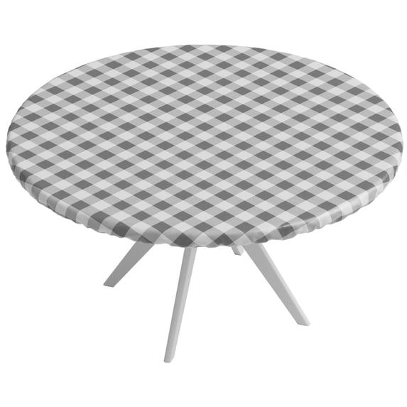 Sorfey Round Picnic Table Cover Checkered Fitted Tablecloth, Gray 36" x 36"