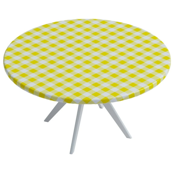Sorfey Round Picnic Table Cover Checkered Fitted Tablecloth, Yellow 60" x 60"