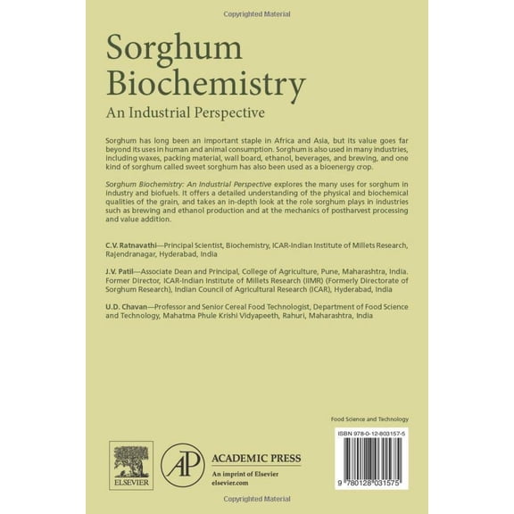 Pre-Owned Sorghum Biochemistry: An Industrial Perspective [Paperback] Ratnavathi, CV; Patil, Jagannath Vishnu and Chavan, UD