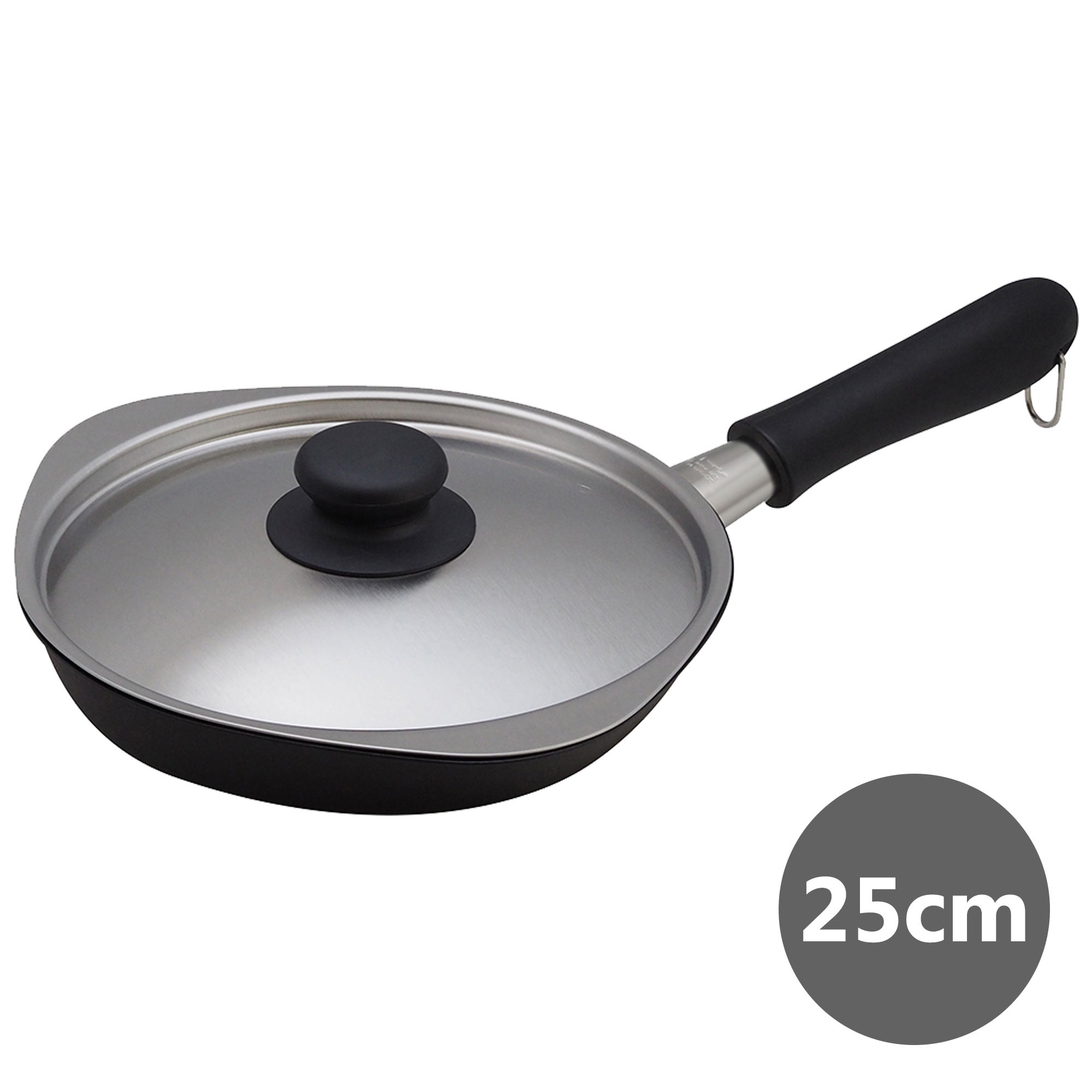 25cm Stainless Steel Frying Pan with Ceramic Coating and Lid
