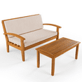 thumbnail image 1 of Soria Acacia Wood Patio Outdoor Loveseat Set with Cushion, Wood Coffee Table, Cream, 1 of 7
