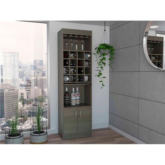 Soria Sleek Black Double Door Bar Cabinet with Extendible Serving Table