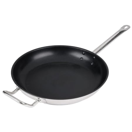 Soro Essentials- 14” Stainless Steel Non Stick Restaurant Frying Pan with Helper Handle- Non Stick Coated Frying Pan Omelette Pan with Ergonomic Handle Easy Cleanup and Dishwasher Safe
