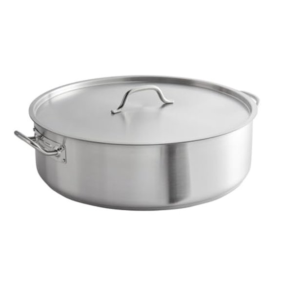 Soro Essentials- 30 qt. Stainless Steel Brazier Pot with Cover- Encapsulated Base Brazier Pot with Riveted Handles Perfect for Roasting Sauteing Searing and Pan Frying