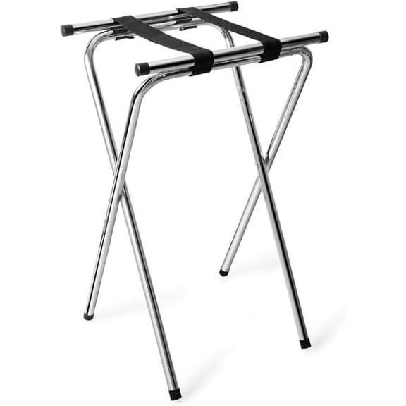 Soro Essentials- 31-1/2" Chrome Plated Deluxe Tray Stand- Folding Serving Trays Stand with Strong Nylon Straps for Serving Food Trays at Home Hotels and Restaurants