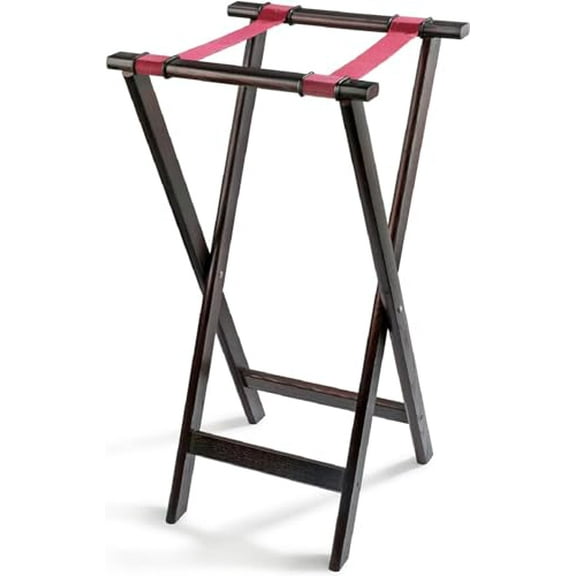Soro Essentials- 32 Tray Stand Walnut Finish- Folding Serving Trays Stand with Strong Nylon Straps for Serving Food Trays at Home Hotels and Restaurants