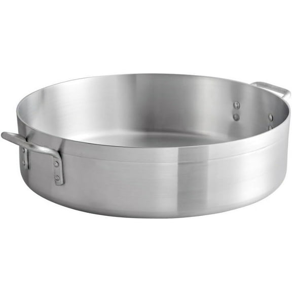 Soro Essentials- 35 qt. Aluminum Brazier with Riveted Handles Medium Weight 4 mm Thickness - Brazier Pot Cookware Perfect for Roasting Sauteing Searing and Pan Frying Home Kitchen Restaurant