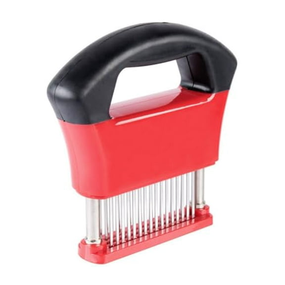 Soro Essentials- 48-Blade Stainless Steel Hand Held Meat Tenderizer Red Color- Sharp Blade Tenderizer Cooking Gadget for Tenderizing Beef Turkey Chicken Steak Veal Pork Fish Kitchen Accessories