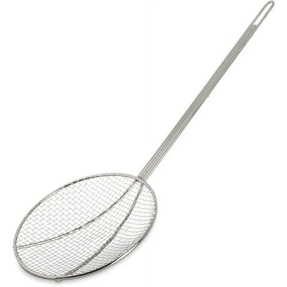Soro Essentials- 7” Stainless Steel Round Coarse Mesh Wire Skimmer Strainer- Kitchen Gadgets Wire Strainer for Kitchen Utensil Food Strainer Skimmer Spoon for Cooking Frying Draining