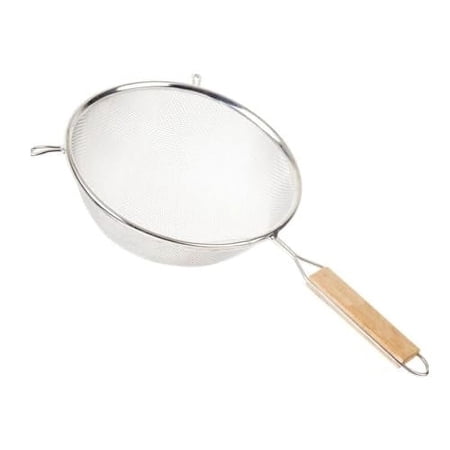 Soro Essentials- 8" Stainless Steel Single Coarse Mesh Strainer with Wooden Handle Pan Hook- Single Tinned Coarse Kitchen Food Strainer for Sift Drain Straining Liquids Stocks Sauces Soups Pasta
