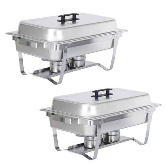 Soro Essentials- 8 qt. Stainless Steel Two Complete Set Stackable Chafing Dish with Welded Frame- Chafer and Buffet Warmer Set with Food and Water Pan Lid Fuel Holder for Catering Event Party Holiday