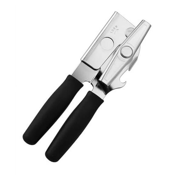 Soro Essentials- High Carbon Steel Commercial Hand Held Portable Can Opener with Black Color Handle- Manual Hand Held Can Opener with Ergonomic Handle Rust Proof Handheld Easy Turn Knob