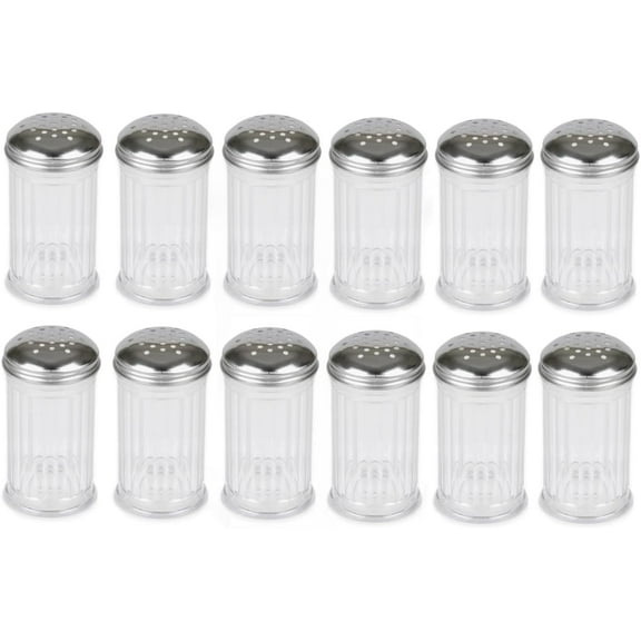 Soro Essentials- Set of 12 Acrylic 12 oz. Cheese Shaker with Stainless Steel Perforated Top- Retro Style Cheese Shaker Cheese Containers for Countertop Kitchen Set Cheese Container for Pizzerias