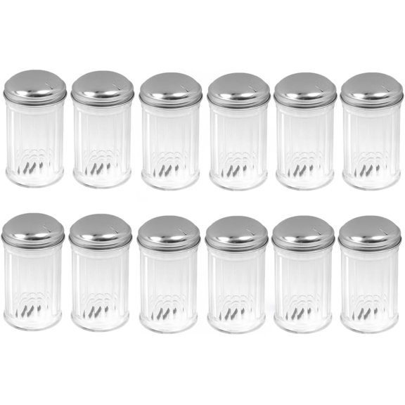 Soro Essentials- Set of 12 Acrylic 12 oz. Retro Style with Stainless Steel Side Flap Cap Sugar Pourers- Sugar Shaker Sugar Containers for Countertop Kitchen Set Sugar Container for Coffee Bar