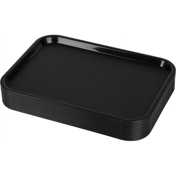 Soro Essentials- Set of 12 Plastic Fast Food Tray 10" x 14" Black Color- Cafeteria Fast Food Trays Rectangular Restaurant Serving Trays for Coffee Table Kitchen Party