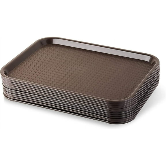 Soro Essentials- Set of 12 Plastic Fast Food Tray 12" x 16" Brown Color- Cafeteria Fast Food Trays Rectangular Restaurant Serving Trays for Coffee Table Kitchen Party