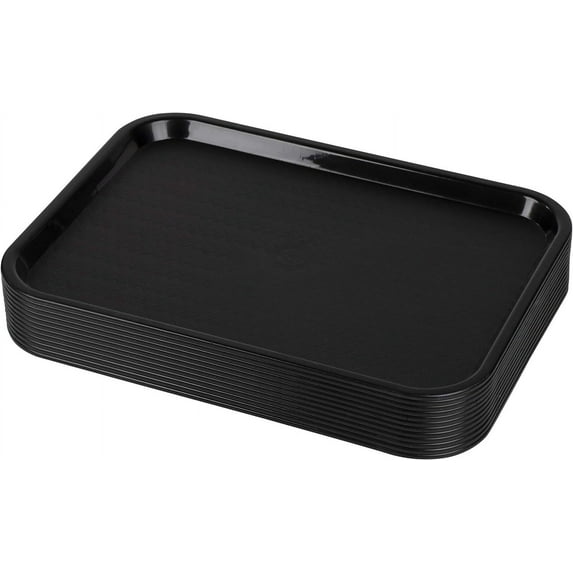 Soro Essentials- Set of 12 Plastic Fast Food Tray 14" x 18" Black Color- Cafeteria Fast Food Trays Rectangular Restaurant Serving Trays for Coffee Table Kitchen Party