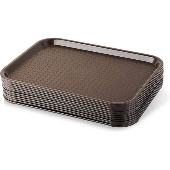 Soro Essentials- Set of 12 Plastic Fast Food Tray 14" x 18" Brown Color- Cafeteria Fast Food Trays Rectangular Restaurant Serving Trays for Coffee Table Kitchen Party