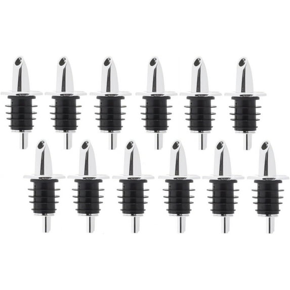 Soro Essentials- Set of 12 Plastic Free Flow Chrome Spout Liquor Bottle Pourers No Collar- Classic Bottle Pourers for Alcohol Leak Proof No Drip or Spill Pour Spouts for Liquor Wine Bottles