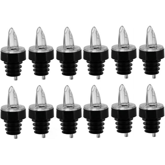 Soro Essentials- Set of 12 Plastic Free Flow Clear Spout Liquor Bottle Pourers with Collar- Classic Bottle Pourers for Alcohol Leak Proof No Drip or Spill Pour Spouts for Liquor Wine Bottles