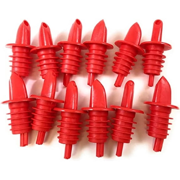 Soro Essentials- Set of 12 Plastic Free Flow Liquor Bottle Pourers Red Color- Classic Bottle Pourers for Alcohol Leak Proof No Drip or Spill Pour Spouts for Liquor Wine Bottles