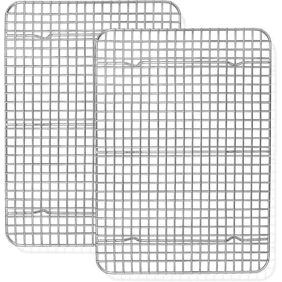 Soro Essentials- Set of 2 Full Size Chrome Plated 10” x 18" Wire Pan Grate- Cooling Rack for Baking Fits Full Size Bun Pan Baking Rack Thick Wire Rack for Cooking Roasting Grilling Drying