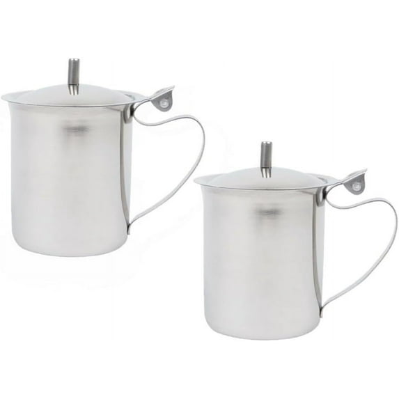 Soro Essentials- Set of 2- Stainless Steel 10 oz. Creamer with Knob- Small Creamers Mini Pitcher for Serving Milk Coffee Cream Salad Dressing Maple Syrup Sugar for Home Restaurant Cafes