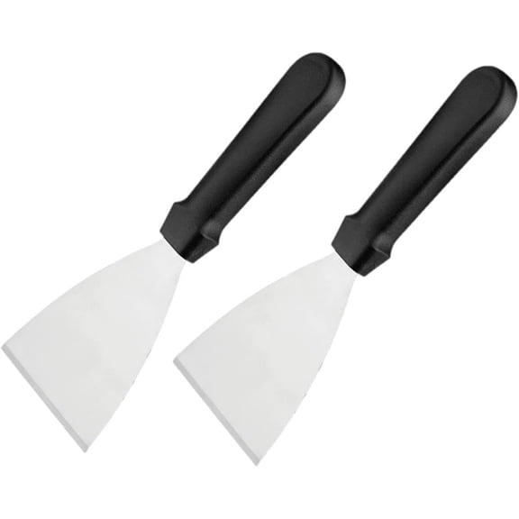 Soro Essentials- Set of 2 Stainless Steel 3" Grill Spatula Pan Scraper with Plastic Handle Black Color- Scraper with Plastic Handle for Food Service Cleaning Supplies Barbecue Cooking Restaurants