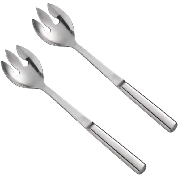 Soro Essentials- 11-3/4 Stainless Steel Notched Salad Spoon/Fork with Hollow Handle Set of 2- Mirror Finish Serving Utensils Cutlery Elegant Design for Home Kitchen Banquet Buffet Restaurant