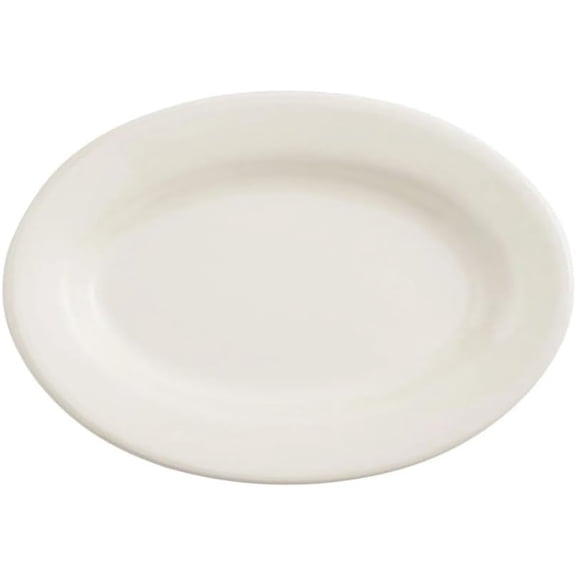 Soro Essentials- Set of 24 Ceramic 9-3/8" American White Victoria Wide Rim Oval Platter Ivory Color- Rolled Edge China Platter Serving Platter Ideal for Serving Appetizer Charcuterie Food Snack