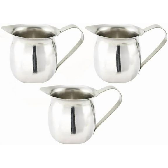 Soro Essentials- Set of 3- Stainless Steel 3 oz. Bell Shape Creamer- Small Creamers Mini Pitcher for Serving Milk Coffee Cream Salad Dressing Maple Syrup Sugar for Home Restaurant Cafes