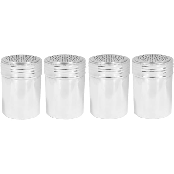 Soro Essentials- Set of 4 Stainless Steel 10 oz. Salt and Pepper Dredge Shakers- Seasonings Spice Shakers with Holes Spice Dispenser for Cooking Baking Dredge for Spice Sugar Seasoning Cinnamon