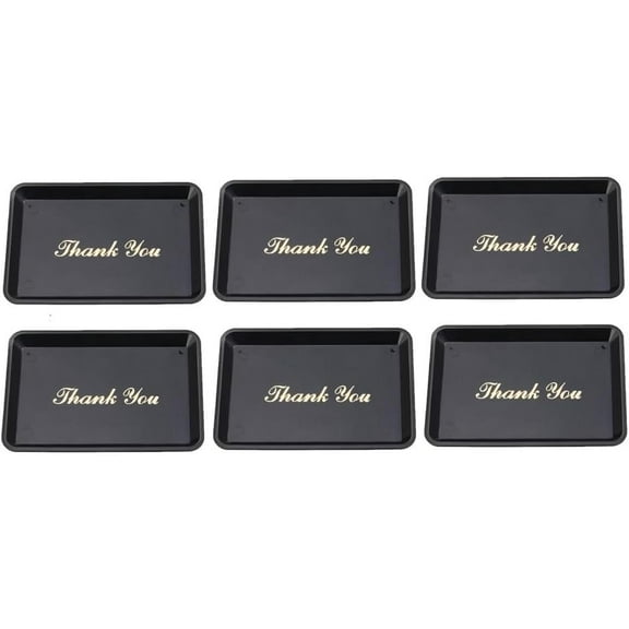 Soro Essentials- Set of 6 Plastic Restaurant Tip Tray with Gold Imprint Black Color- Tip Tray Check Presenter for Restaurants Small Tip Tray Guest Bill Holder for Kitchen Restaurant Supplies