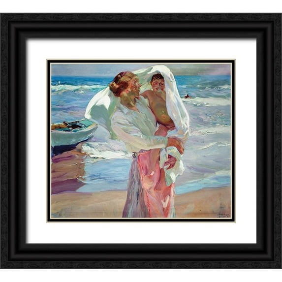 Sorolla, Joaquin 17x15 Black Ornate Wood Framed with Double Matting Museum Art Print Titled - After Bathing