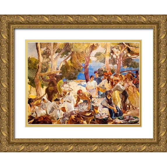 Sorolla, Joaquin 24x19 Gold Ornate Wood Framed with Double Matting Museum Art Print Titled - Catalonia Fish