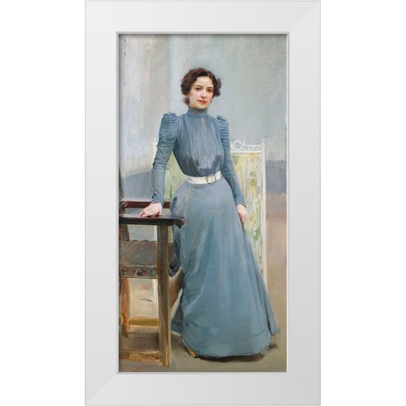 Sorolla, Joaquin 9x14 White Modern Wood Framed Museum Art Print Titled - Clotilde in a grey dress