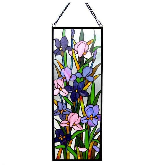 Belen Kox SORORIA Tiffany-glass Iris Design Window Panel 11.5x31.5