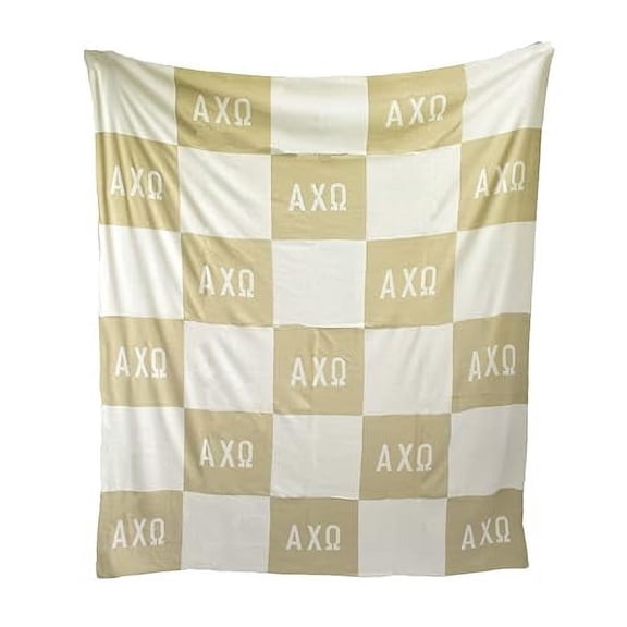 Sorority Shop Alpha Chi Omega Acrylic Knit Blanket - Stylish Beige Checkered Blanket Perfect for Big Little Sorority Gifts - Soft, Cozy, and Comfortable Gift Blanket for Women - 50" X 62"